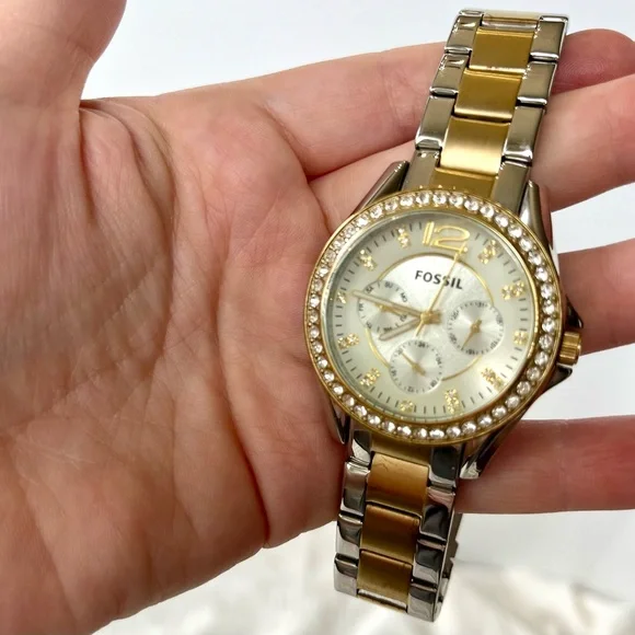Fossil Riley Women's Watch with Crystal Accents Gold and Silver Toned